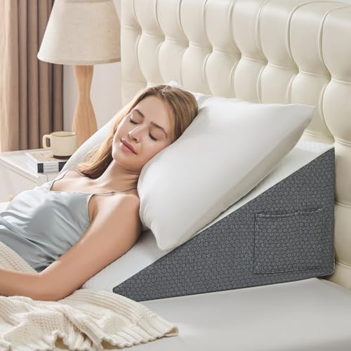 Dorifine Cuscino a cuneo per dormire – 60x60x30 cm Cuscino triangolare per testata del letto, in memory foam, GERD, russamento, sollievo dal mal di schiena dopo gli interventi chirurgici, sollevamento