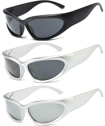 UIEXAY 3 Pièces Lunette De Soleil Sport Pour Homme Femme, Y2K Wrap Around Lunettes Golf Cyclisme Conduite Pêche Escalade Ancien Ovale Lunette De Soleil