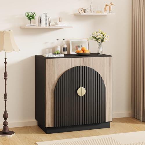 Garvee Aparador Moderno De Mediados De Siglo - Puertas De Lamas y Detalles Arqueados - Estantes Ajustables - Mueble De Almacenamiento para Salón, Comedor y Cocina