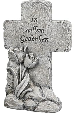 CULT at home Grabdekoration Grabschmuck frostfest In stillem Gedenken - Gedenkstein fürs Grab Friedhof – Grab Deko Grabstein aus Kunstharz Höhe 15,5 cm