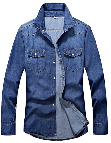 ABUCIYO Jeans de Jeans Chemise à Manches Longues Chemise Versia Hommes Denim Porter Veste Veste De Cow -Boy (X-Large,Navy Blue)