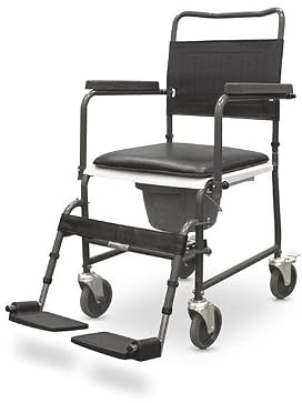 QUIRUMED - Silla Inodoro con Ruedas para Transporte | Reposabrazos Abatibles | Peso Máximo 120 kg | Ancho Asiento 46 cm | Altura 100 cm, Negro, Talla Única