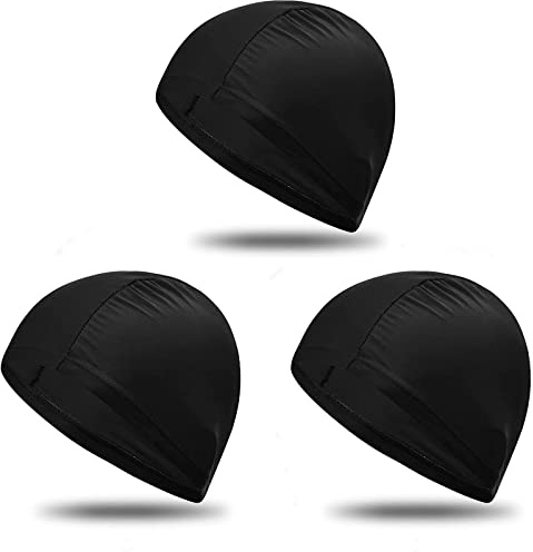 3 Pcs Gorros Natación Hombre Mujer, Elástico Gorro Piscina Tela Poliéster Unisex, Suave Sombrero de Natación Cómodo Antideslizante, Transpirables Gorros de Baño Ligero para Pelo Largo y Corto