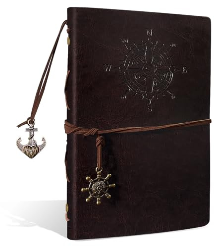 Joy & Inspiration Carnet de Notes A5 en Cuir Synthétique avec Papier Kraft Rechargeable Vintage Rechargeable Relié Beau Journal de Voyage Journal à Anneaux Carnet de Croquis Vintage (A5 Marron Foncé)