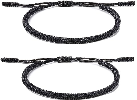 ZYMGUO 2 Pulsera Tibetana Tradicional,Tejida a Mano, Nudo Budista de la Suerte, Cordón Rojo Ajustable,Para Hombre y Mujer,Nudo Tradicional Budista Amuletos de la Suerte y Protección (Negro)