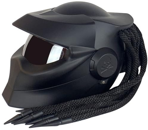 Casco Integrale per Moto Trecce E Luci Di Avvertimento Omologato ECE Casco Moto Integrato per Adulti Corse Di Ciclomotori Fuoristrada Da Strada per Uomini E Donne Gloss Black,L