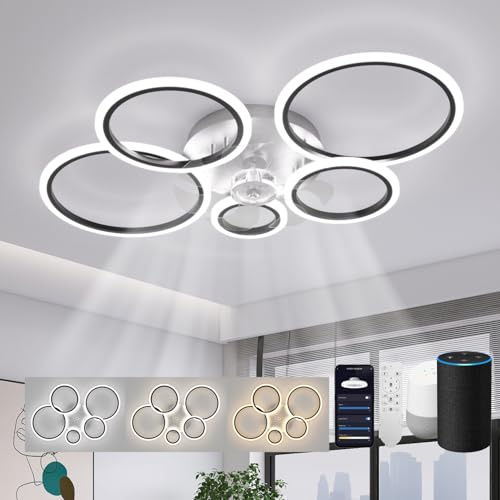 ycwdcz Deckenleuchte mit Ventilator Kompatibel mit Alexa, Google Assistant, Ring Deckenventilator mit Beleuchtung Leise, Dimmbar, 6 Stufen, DC Motor, Winterbetrieb, Moderne Ventilator Lampe Decke