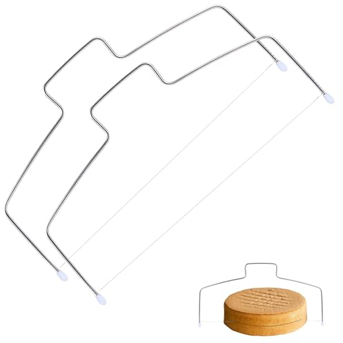 2 Pezzi Archetto Tagliatorta,Torta Taglierina Affettatrice in Acciaio Inossidabile,Taglierina della Torta Affettatrice con Filo da Taglio Regolabile in Altezza(Argento,32 cm)