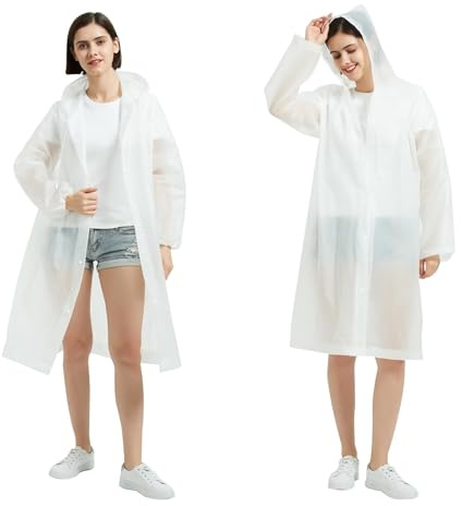 Rain Poncho, Pack of 5 Rain Poncho, Raincoat for Men and Women, Transparent Rain Poncho, EVA Reusable Portable Unisex Rain Cape for Survive Bicycle Hiking Camping Fishing Concert Stadium, White, One