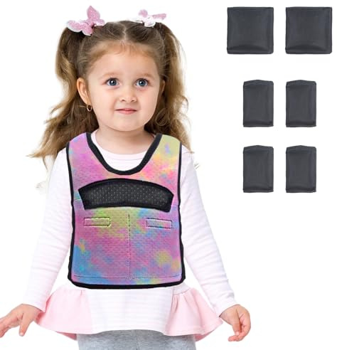 Compression Vest for Kids (Small, Ages 2 to 4) Weighted Vest for Kids Including 6 Removable Weights Rainbow