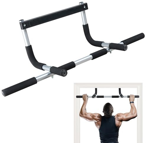 leikefitness Pull-Up Bar For Door Frame, Portable Multi 3 Grips Doorway Grip Chin Up Bar for Home, No-Drill Installation, Thickened Steel, Heavy Duty Hook Bar (Silver)