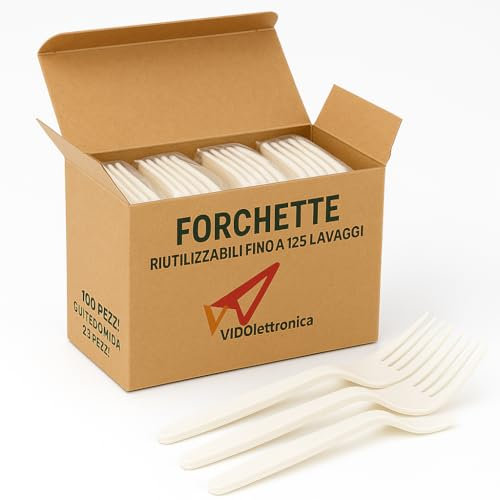 forchette biodegradabili e compostabili Bianche Posate in Fibra di Zucchero Confezioni da 20 Pezzi stoviglie bio Eco Friendly Lavabili Fino a 125 Lavaggi (100 pezzi confezioni da 20)
