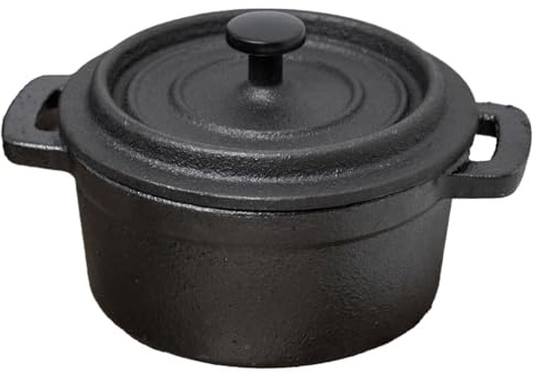 Cast Iron Mini Casserole Dish with Lid | Individual Cocotte Dutch Oven for Souffles Pies & Side Dishes | Black Metal Terrine Pot - 10cm