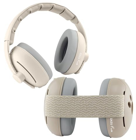 ZAZU Kinder Gehörschutz-Kopfbügel & Kopfband Set – Lärmschutz für Babys und Kleinkinder 0–48 Monate – sanft, verstellbar & anpassbar in verschiedenen Farben (Beige)