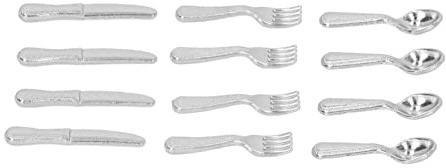 Topiky Vaisselle Miniature pour Maison de Poupée, Ensemble de Dîner en Alliage à L'échelle 1/12, Fournitures de Cuisine pour Maison de Poupée, Idéal pour les Enfants et les Amis (SILVER)