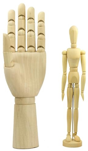 DAGLLGEW Ensemble de 2 pièces : Une Main en Bois de 30 cm et Un Mannequin Dessin en Bois 20 cm, articulés, pour Le Dessin, la Peinture et l'esquisse.