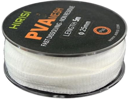 FACAIIO Malla de PVA soluble en agua para pesca de carpa, rollo de 25 mm x 5 m, material de cebo de gancho ecológico, accesorio de pesca biodegradable de disolución rápida