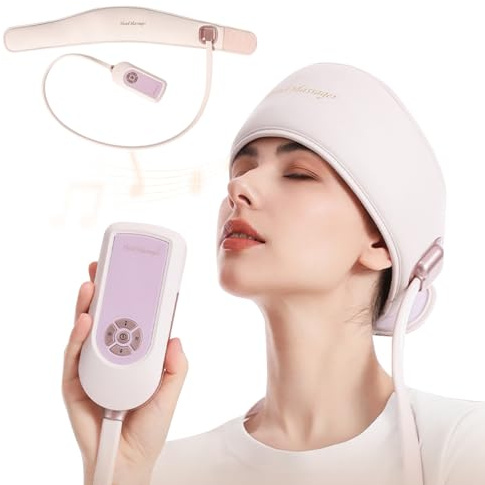 Masseur de Tête Électrique - Appareil Massage Cuir Chevelu - 6 Coussins Gonflables, 3 Niveaux de Chaleur (40-50°C), 5 Modes, 3 Intensités pour une Relaxation Totale.