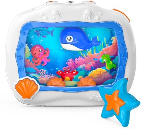 Insnug Baby Aquarium Toy, Baby Crib Toy with Light & Soothing Sound for Newborn 0-6 Months, Musical Sleep Soother with Remote Nursery Decor for Infant Crib Hanging Car Seats Travel - Blue