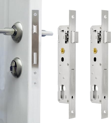 Rebanky 2 Pcs Boitier Serrure 85 x 30, Inox, Serrure Cadre Tubulaire | Boitier de Sserrure Encastrable avec Cylindre et Gâche pour Jardin et Garage Montage Gauche ou Droite Selon L'installation