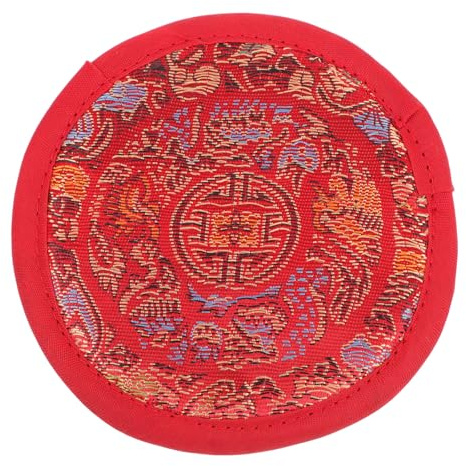 Coussin pour Bol Chantant Rouge en Tissu Coton, Fait Main, 1 Pièce | Léger et Portable, Couture Manuelle, Style Simple, Accessoire pour Bol Bouddhiste