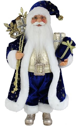 Windy Hill Collection 16 Inch Standing Blue & Gold Santa Claus Christmas Figurine Figure Decoration 169480
