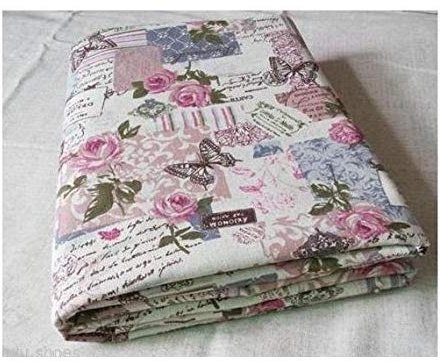 Vintage Chic French Rose Butterfly Cotton Linen Fabric - Curtains, Upholstery, Dress, Home Decor Textile - 140cm Wide (2 Meters)
