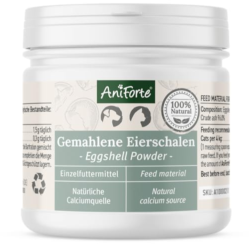 AniForte Calcium en Poudre pour Chiens et Chats 250g - Source Naturelle de Calcium, soutient Les os et Les Dents, Poudre de Coquille d'oeuf pour barfen, Haute biodisponibilité, testé en Laboratoire