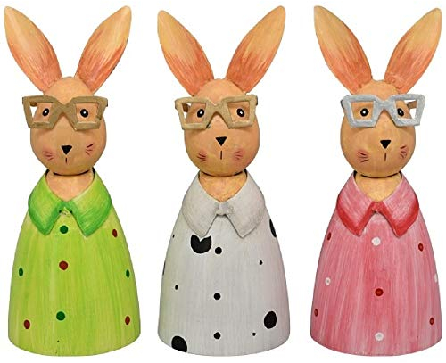 Exner Zaunhocker Hase mit Metallbrille, Verschiedenfarbig, ca. 10 x 10 x 25 cm, Garten-Deko