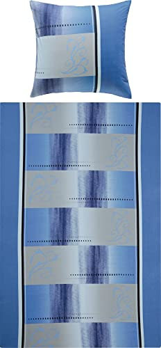 Erwin Müller Bettwäsche, Bettgarnitur Single-Jersey blau Größe 80x80 cm / 135x220 cm - anschmiegsame Qualität, bügelfrei, pflegeleicht, mit praktischem Reißverschluss (weitere Größen)