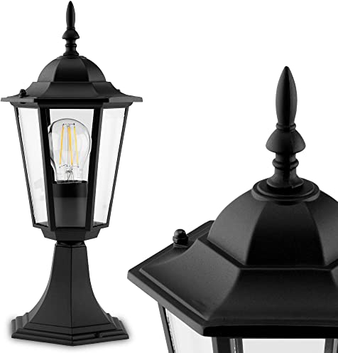 Lumiled Wegeleuchte Sockelleuchte Vintage 230V Außenleuchte Stehend Laterne Sockellampe Aussenleuchte Aluminium Schwarz Glas IP44 Wasserdicht E27 Fassung Outdoor Garten Retro Gartenlampe antik