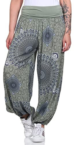 ZARMEXX Damen Haremshose Pumphose Aladinhose Pluderhose Yoga Freizeithose Sommerhose (Armee-Mandala, 36-42)