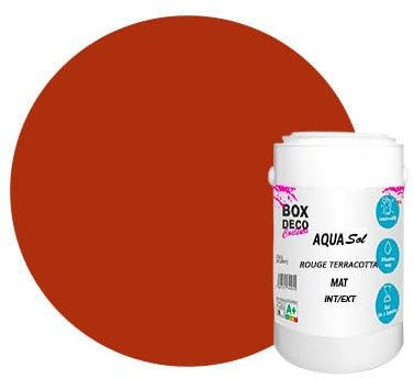 BOX DECO COULEURS Peinture Sol extérieur/intérieur acrylique haute résistance aspect mat Aqua Sol - 1Kg, Rouge Terracotta