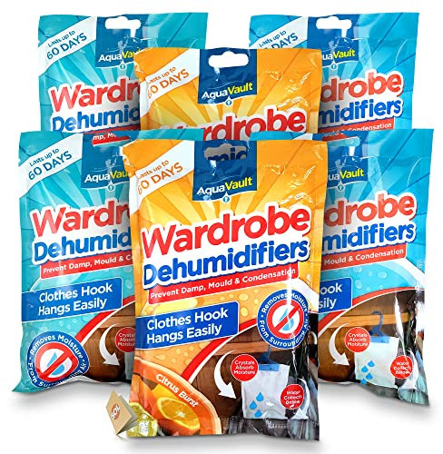 SOL 6pk Wardrobe Dehumidifiers for Home, Hanging Dehumidifier Bags for Wardrobe Prevents Damp, Mould and Condensation, Moisture Absorber for Clothes, Long-Lasting, Perfect for Closets & Storage Spaces