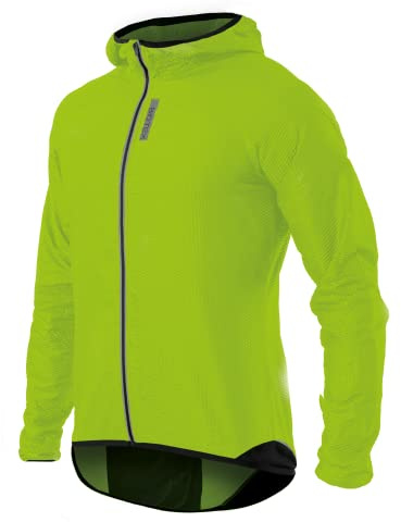 BIOTEX Mantellina Windjacket 3D BOLLE Unisex con Cappuccio, Anti-vento e Ultra-Leggera, per Ciclismo e Running, Lime, L