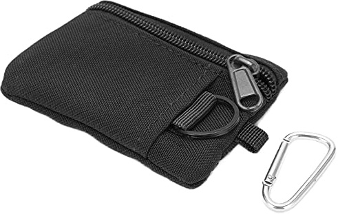 Qiilu Pochette Portefeuille Molle pour l'extérieur - Mini étui Portable pour Cartes et Monnaie avec Fermeture éclair, Boucle en D et Mousqueton, Parfait pour Le Camping, la randonnée et Les Voyages