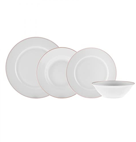 Karaca Rebeca Rose Gold 24 pièces 6 personnes Set de vaisselle en porcelaine Design unique, Rond, Service combiné, Vaisselle en porcelaine blanche, Vaisselle quotidienne et spéciale