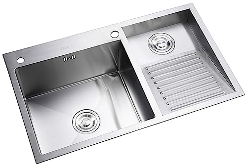 Lavandino in acciaio inox con lavabo, per cucina, bagno, balcone, design a doppia vasca facile da pulire (800 mm/31,5 pollici)
