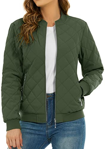 TACVASEN Womens Lightweight Quilted Jacket Windproof Tactical Jacket Military Work Jackets Casual Winter Coats Outerwear,Army Green,M