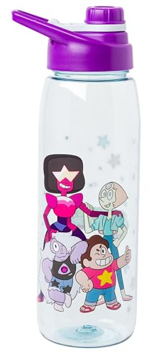 Silver Buffalo Steven Universe Featuring Garnet, Pearl, and Amethyst Water Bottle with Screw-On Lid, 28 Ounces