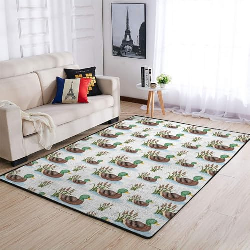 Cartoon Mallard Duck Lake Leaves Throw Rugs Duck Hunting Reeds Area Rugs Wild Duck Floor Carpet Mat Large Rugs for Kids Nursery Bedroom Kitchen Living Room Bathroom Laundry Home Decor 36x60inch