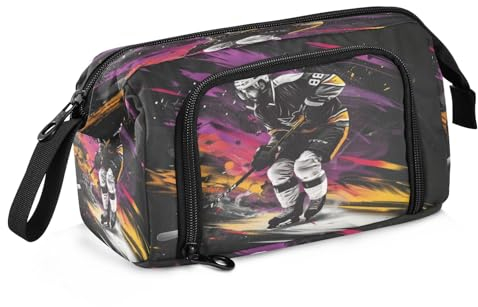 Mnsruu Federmäppchen mit Eishockey-Spieler, großes Fassungsvermögen, Schreibwaren-Tasche für Büro, Schule, mehrfarbig, Schulranzen
