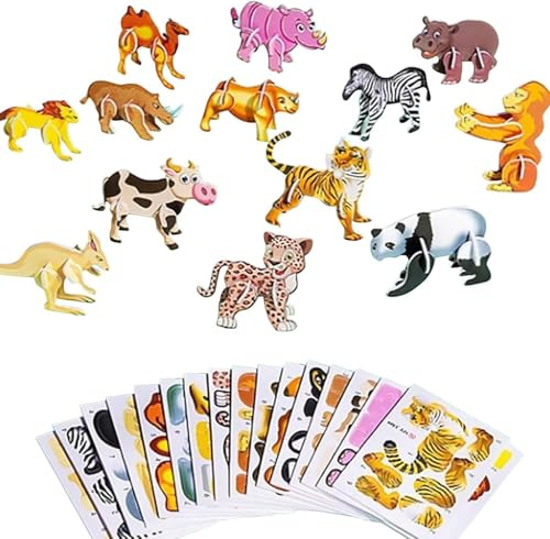 Rompecabezas Educativo de Dibujos Animados en 3D, 25 PCS Rompecabezas de Animales en 3D para Niños, Rompecabezas 3D de Educación Temprana, Puzzles 3D Juegos Educativos, para Niños y Niñas (A)