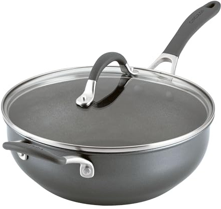 Circulon Scratch Defense Chefs Pan with Lid 26cm - Induction Chefs Pan with Extreme Non Stick & Glass Lid, Dishwasher & Oven Safe Cookware, Graphite Pewter Finish