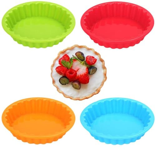 4 PCS Tart Tins Silicone Pie Molds Non-Stick Tart Pans Reusable Quiche Dishes Cake Pans Round Tart Mould for Baking Pies Quiches Muffin Cakes Cheesecakes
