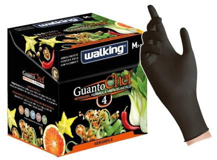 Generico WALKING GUANTI CHEF NERI IN NITRILE - scatola cubica elegante PACCO DA 100 PEZZI - | VARIE TAGLIE IN OFFERTA | 4 GRAMMI - USO PROFESSIONALE RISTORAZIONE FOOD CHEF ALIMENTARE ALIMENTI (L)