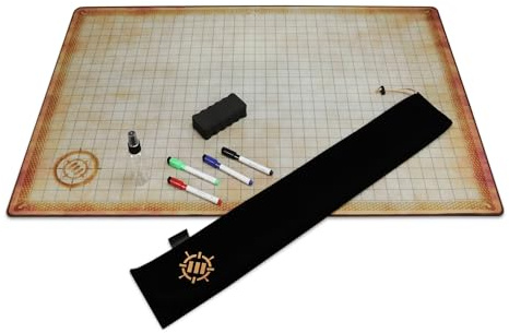 ENHANCE Deluxe RPG Grid Mat - Carte DND (61x91cm) avec Caoutchouc de Qualité Supérieure, Poignée Antidérapante - Ensemble de Tapis DND Effaçables à Sec pour Maîtres et Débutants