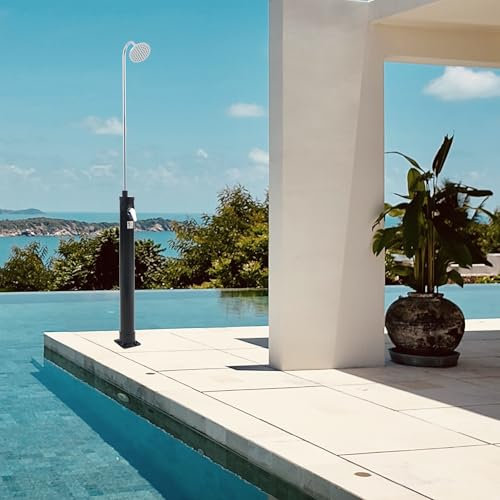 casa.pro Doccia Solare da Giardino con Serbatoio da 9 Litri Miscelatore e Soffione Girevole Riscaldamento a Energia Solare Doccia Estiva per Piscina Terrazza 215 cm Nero