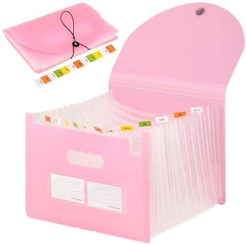 YOPEUC Carpeta Acordeón A4,13 Bolsillos Carpeta con Separadores,Extensible Archivador Acordeon Organizador,Carpeta Clasificadora A4 (Rosa)