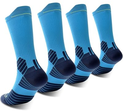 Calcetines Compresión Hombre Mujer 2Pares, Medias de Compresion Antiampollas, Running Socks Largos, Respirable y Acolchado, para Deporte, Trail, Ciclismo, Trabajo, Soporte del Arco, Fascitis Plantar